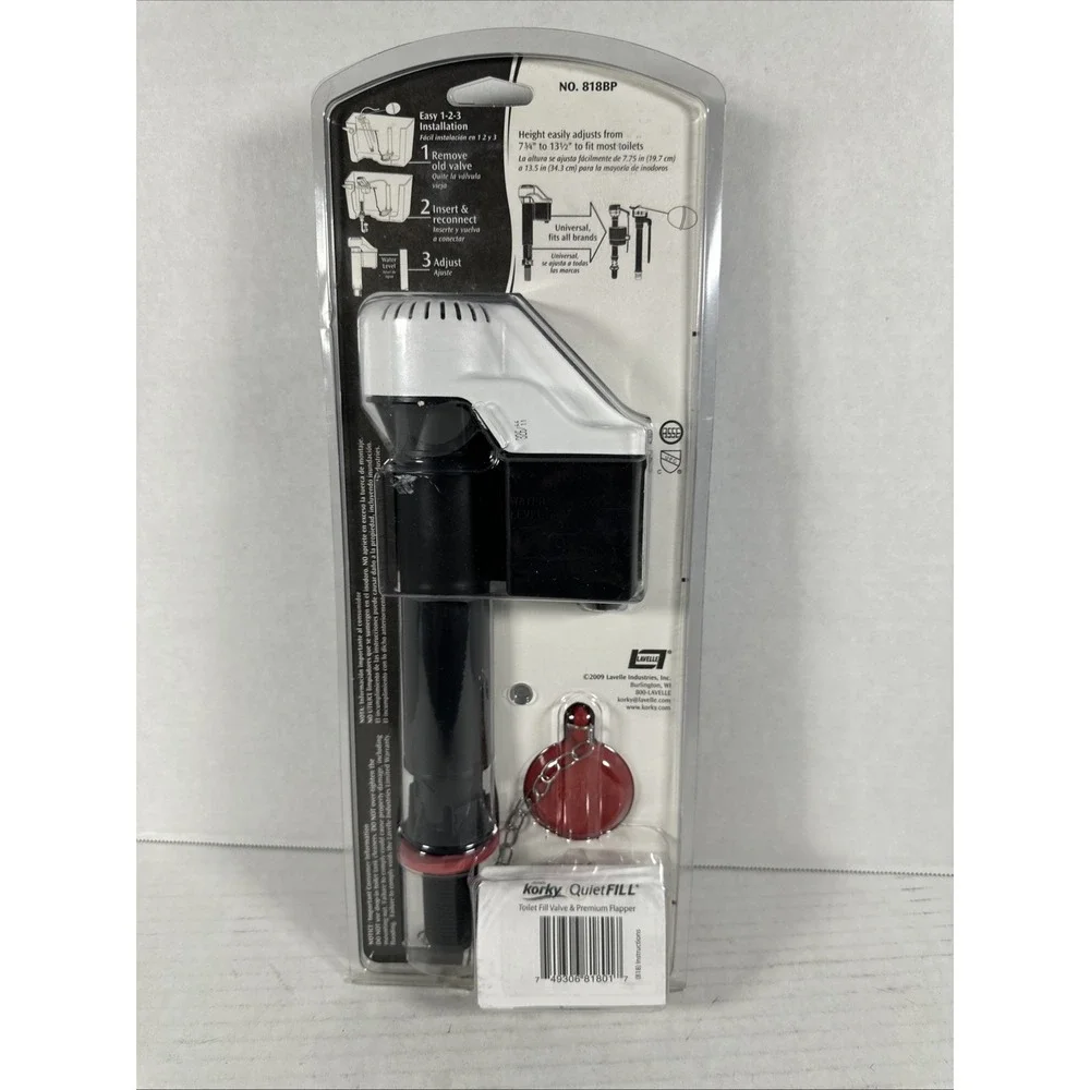 Korky QuietFILL Fill Valve and Standard 2-Inch Rubber Toilet Flapper Kit (818BP)
